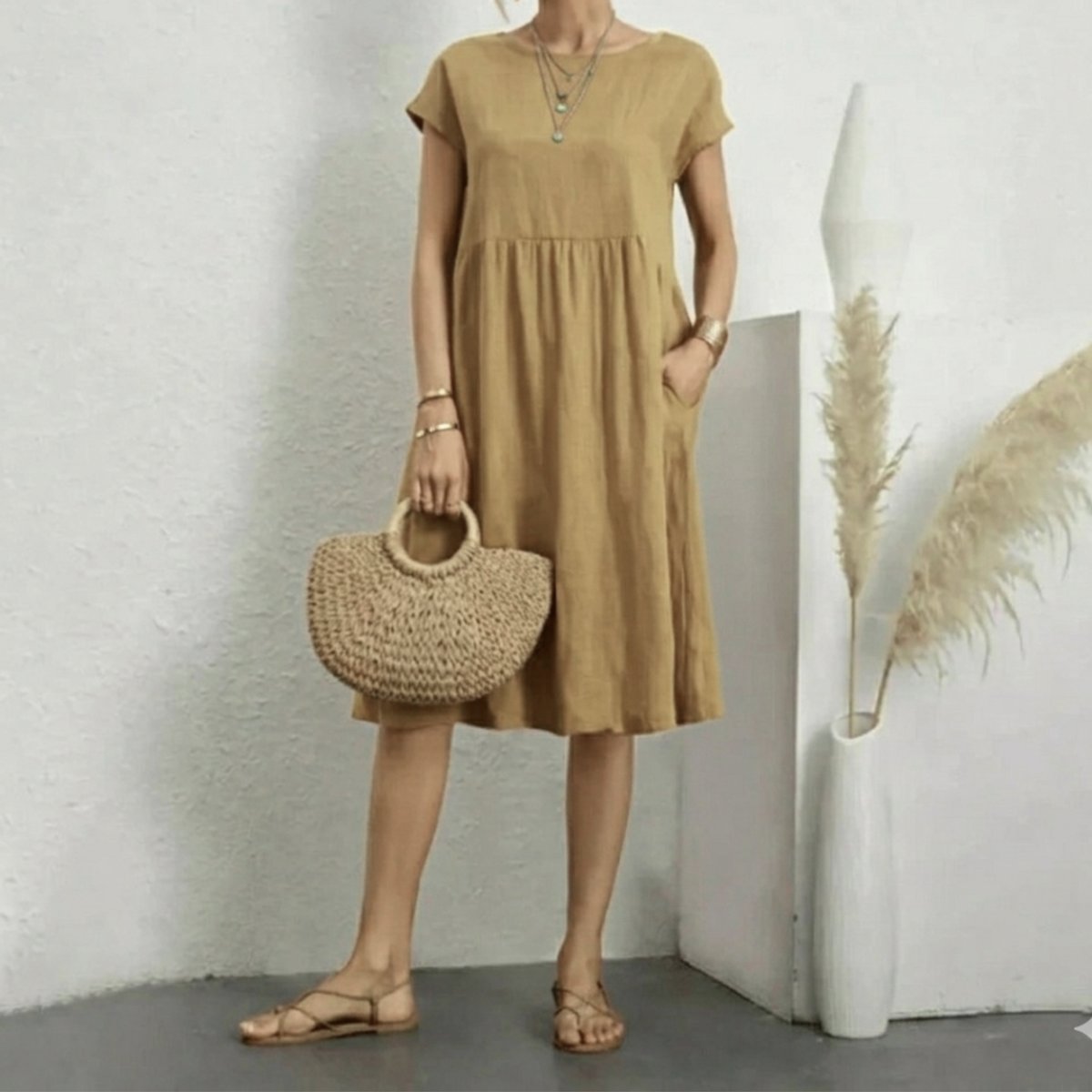 Elfriede Ruffle Trim Summer Dress with Pockets