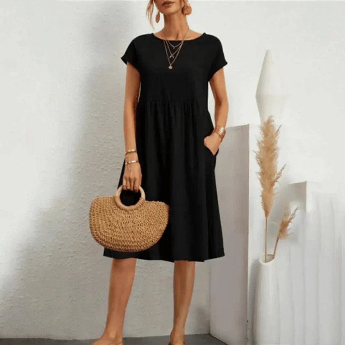Elfriede Ruffle Trim Summer Dress with Pockets