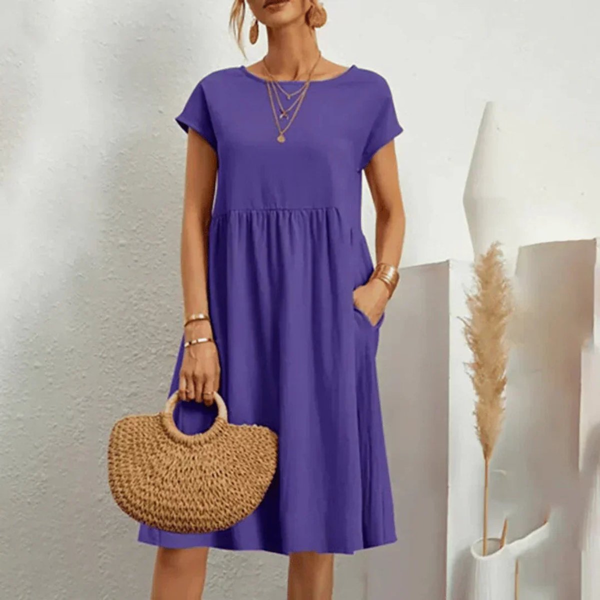 Elfriede Ruffle Trim Summer Dress with Pockets