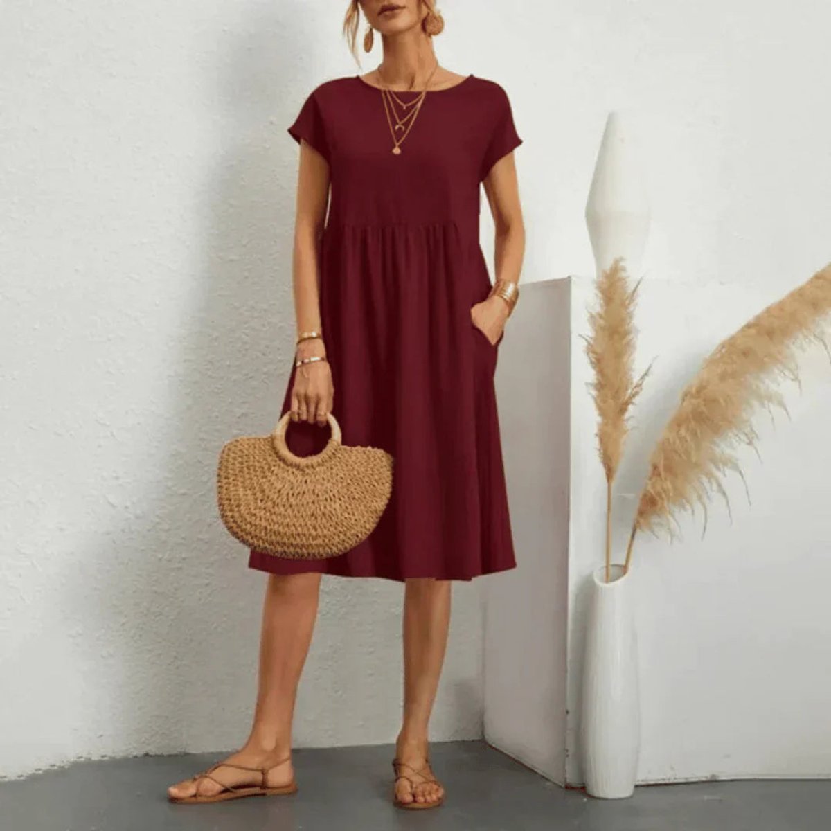 Elfriede Ruffle Trim Summer Dress with Pockets