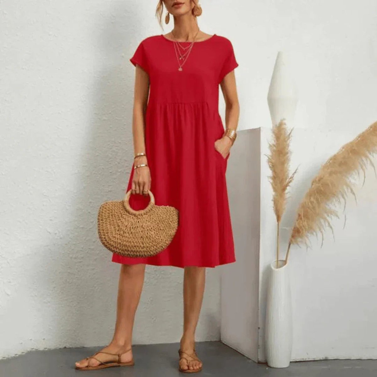 Elfriede Ruffle Trim Summer Dress with Pockets