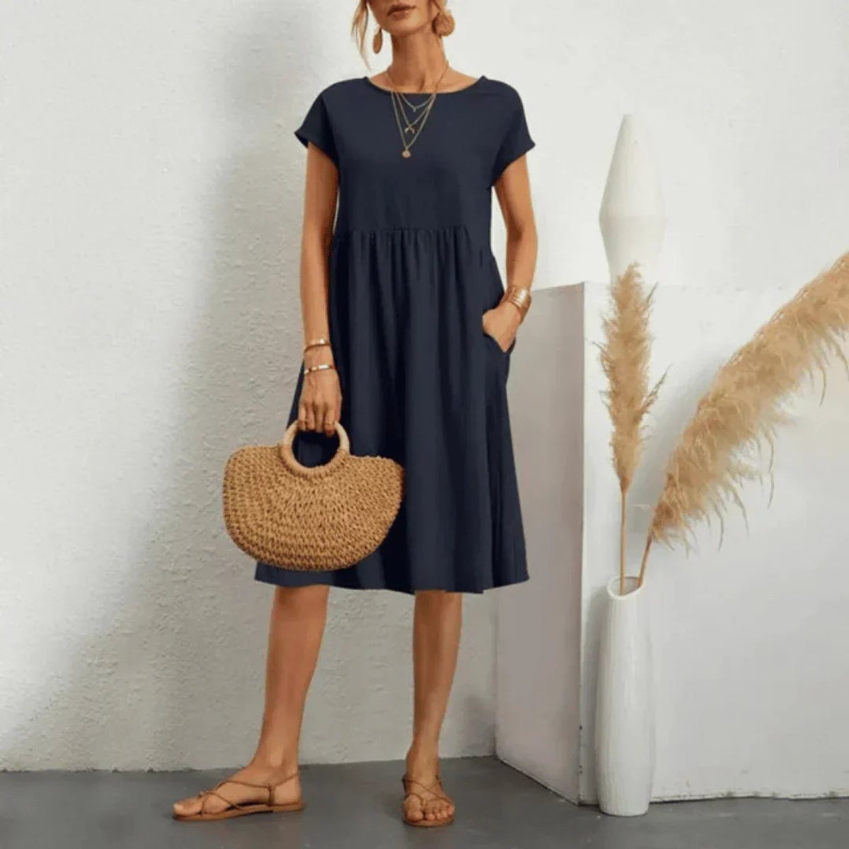 Elfriede Ruffle Trim Summer Dress with Pockets