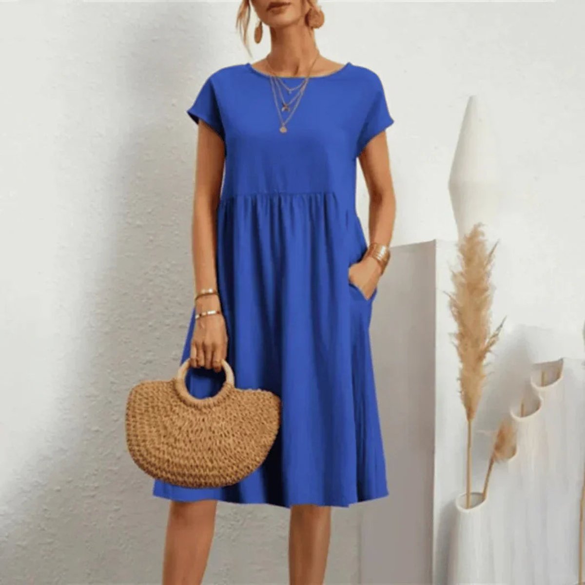 Elfriede Ruffle Trim Summer Dress with Pockets
