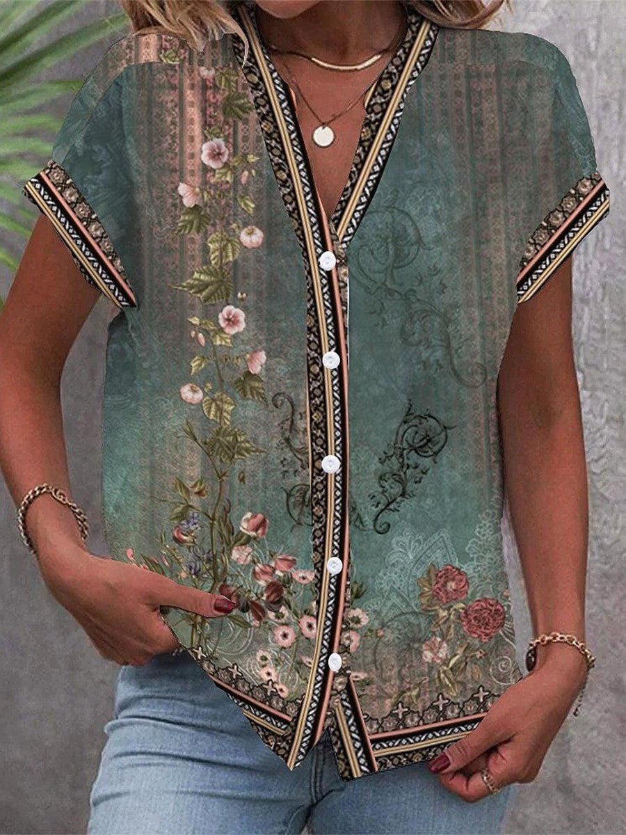 Johanna Watercolor Floral V-Neck Blouse