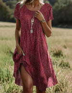 Frieda Short-Sleeve V-Neck Polka Dot Midi Dress