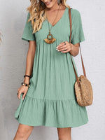 Charlotte Ruched Babydoll Summer Dress with V-Neck