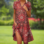 Marie Short-Sleeve V-Neck Boho Print Summer Dress