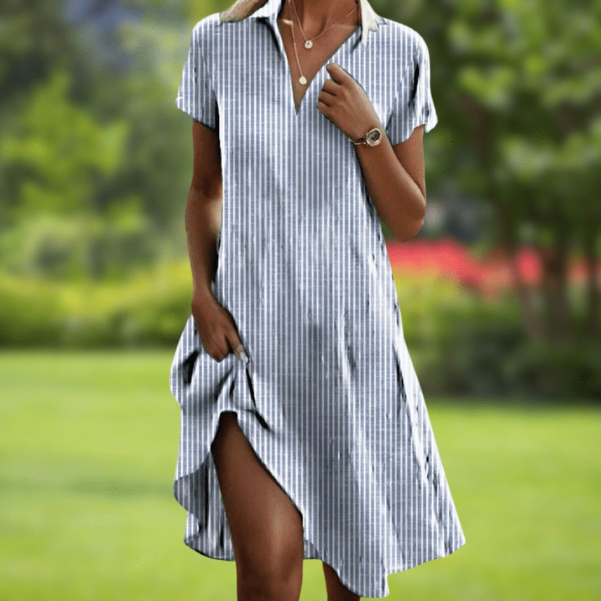 Marie Short-Sleeve V-Neck Boho Print Summer Dress