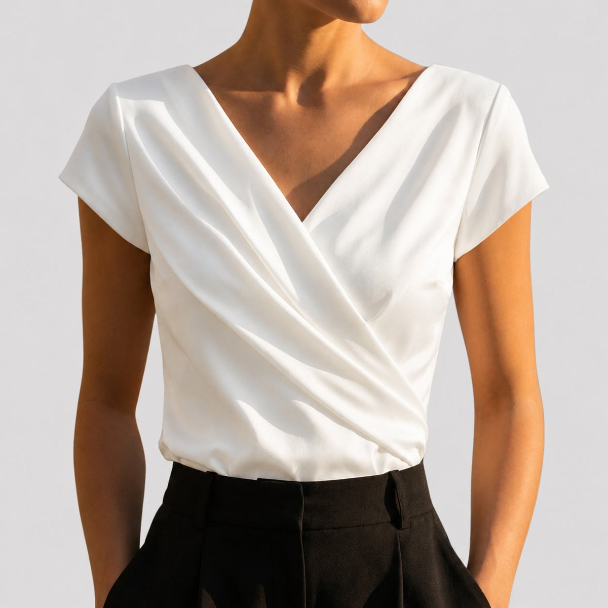 Nora Short-Sleeve Draped Wrap Blouse