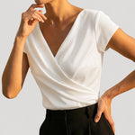 Nora Short-Sleeve Draped Wrap Blouse