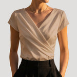 Nora Short-Sleeve Draped Wrap Blouse