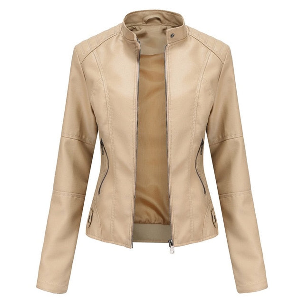 Katharina Cropped Tailored Faux Leather Biker Jacket