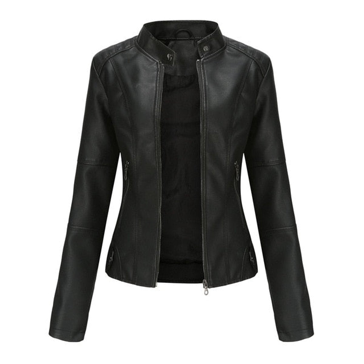 Katharina Cropped Tailored Faux Leather Biker Jacket