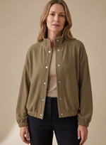 Leonie Short Waffle-Knit Stand Collar Snap-Front Jacket