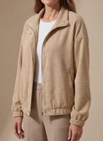 Leonie Short Waffle-Knit Stand Collar Snap-Front Jacket