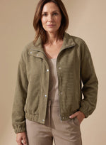 Leonie Short Waffle-Knit Stand Collar Snap-Front Jacket