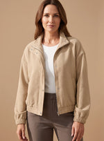 Leonie Short Waffle-Knit Stand Collar Snap-Front Jacket