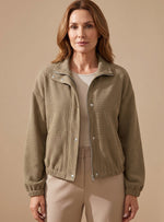 Leonie Short Waffle-Knit Stand Collar Snap-Front Jacket