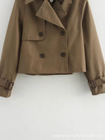 Charlotte Cropped Double-Breasted Trench Coat with Buckle Cuffs