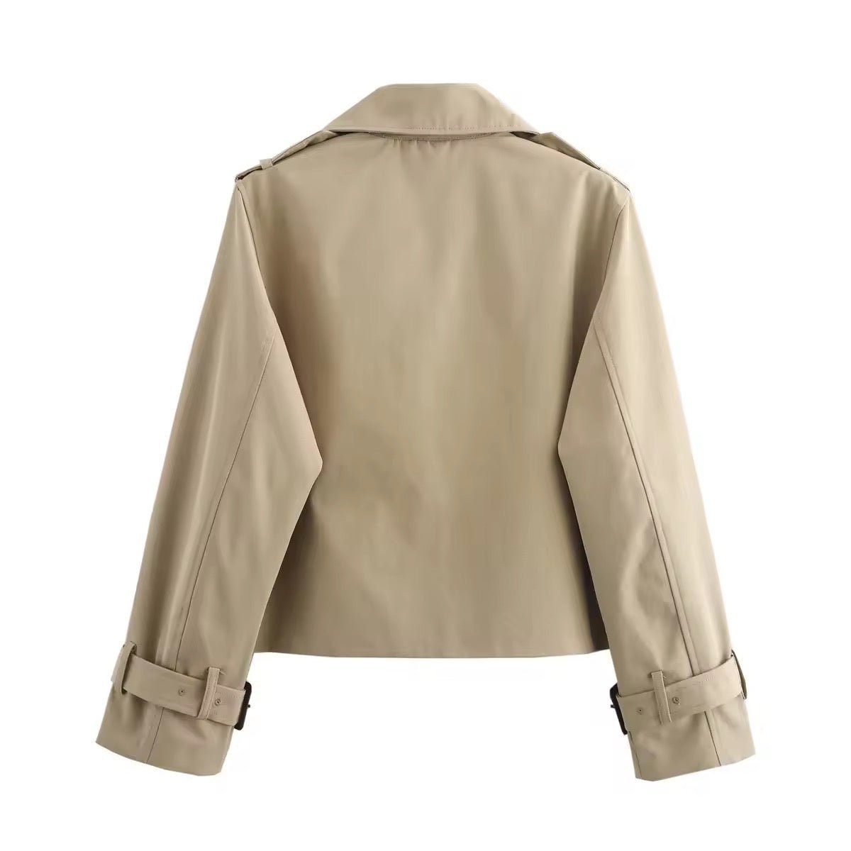 Charlotte Cropped Double-Breasted Trench Coat with Buckle Cuffs