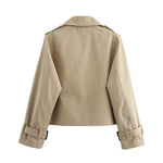 Charlotte Cropped Double-Breasted Trench Coat with Buckle Cuffs