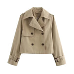 Charlotte Cropped Double-Breasted Trench Coat with Buckle Cuffs