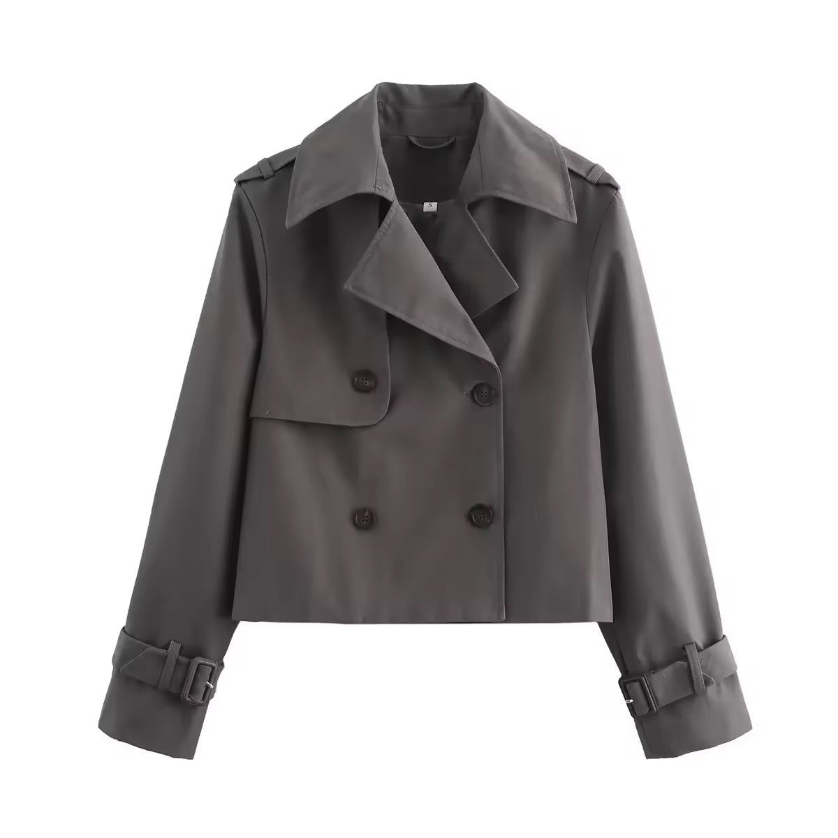 Charlotte Cropped Double-Breasted Trench Coat with Buckle Cuffs