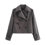 Charlotte Cropped Double-Breasted Trench Coat with Buckle Cuffs