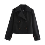 Charlotte Cropped Double-Breasted Trench Coat with Buckle Cuffs