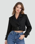 Amelie Cropped Double-Breasted Belted Trench Coat