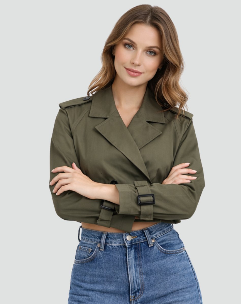 Amelie Cropped Double-Breasted Belted Trench Coat