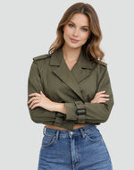 Amelie Cropped Double-Breasted Belted Trench Coat