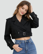 Amelie Cropped Double-Breasted Belted Trench Coat
