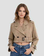 Amelie Cropped Double-Breasted Belted Trench Coat
