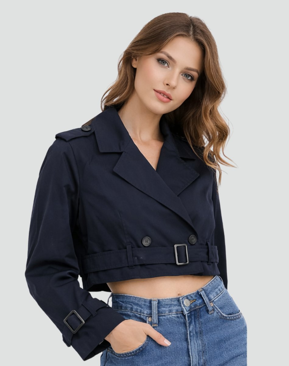 Amelie Cropped Double-Breasted Belted Trench Coat