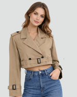 Amelie Cropped Double-Breasted Belted Trench Coat