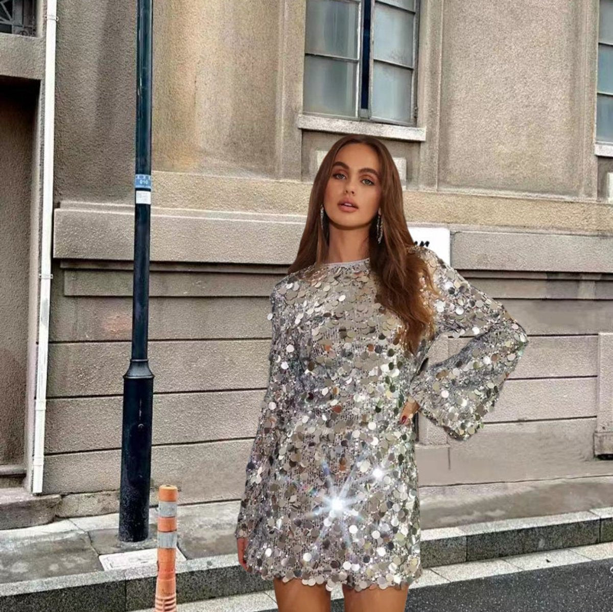 Nora Sequin Trumpet Sleeve Cocktail Dress