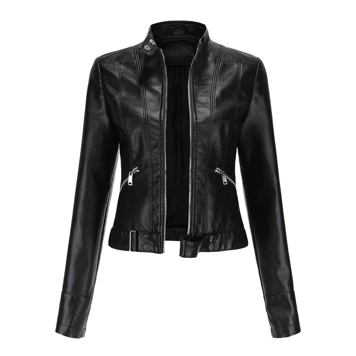 Hannah Cropped Faux Leather Biker Jacket