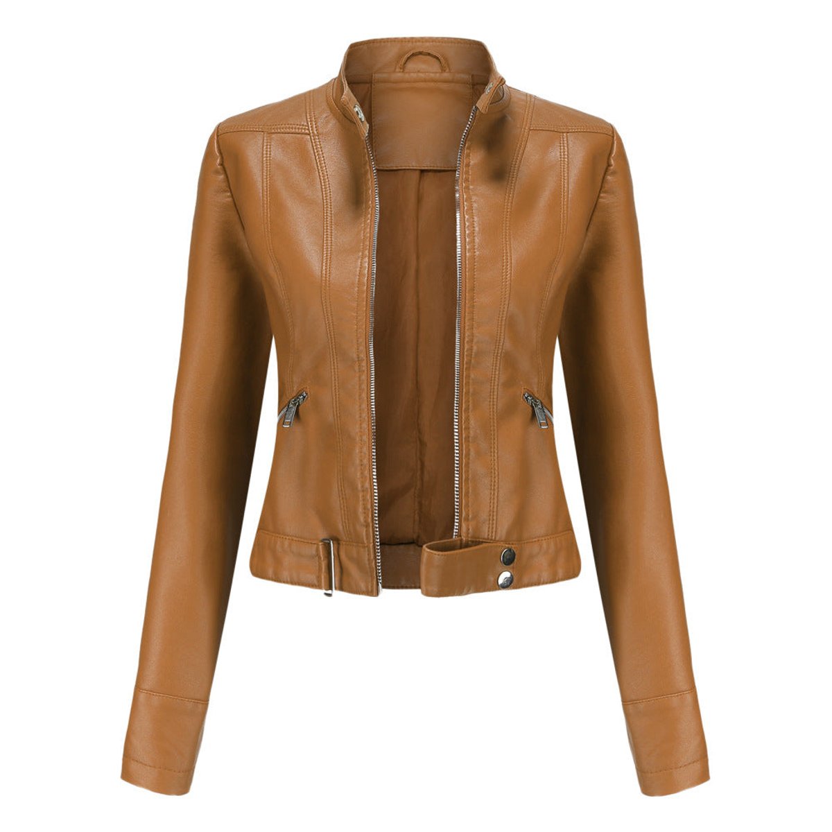 Hannah Cropped Faux Leather Biker Jacket