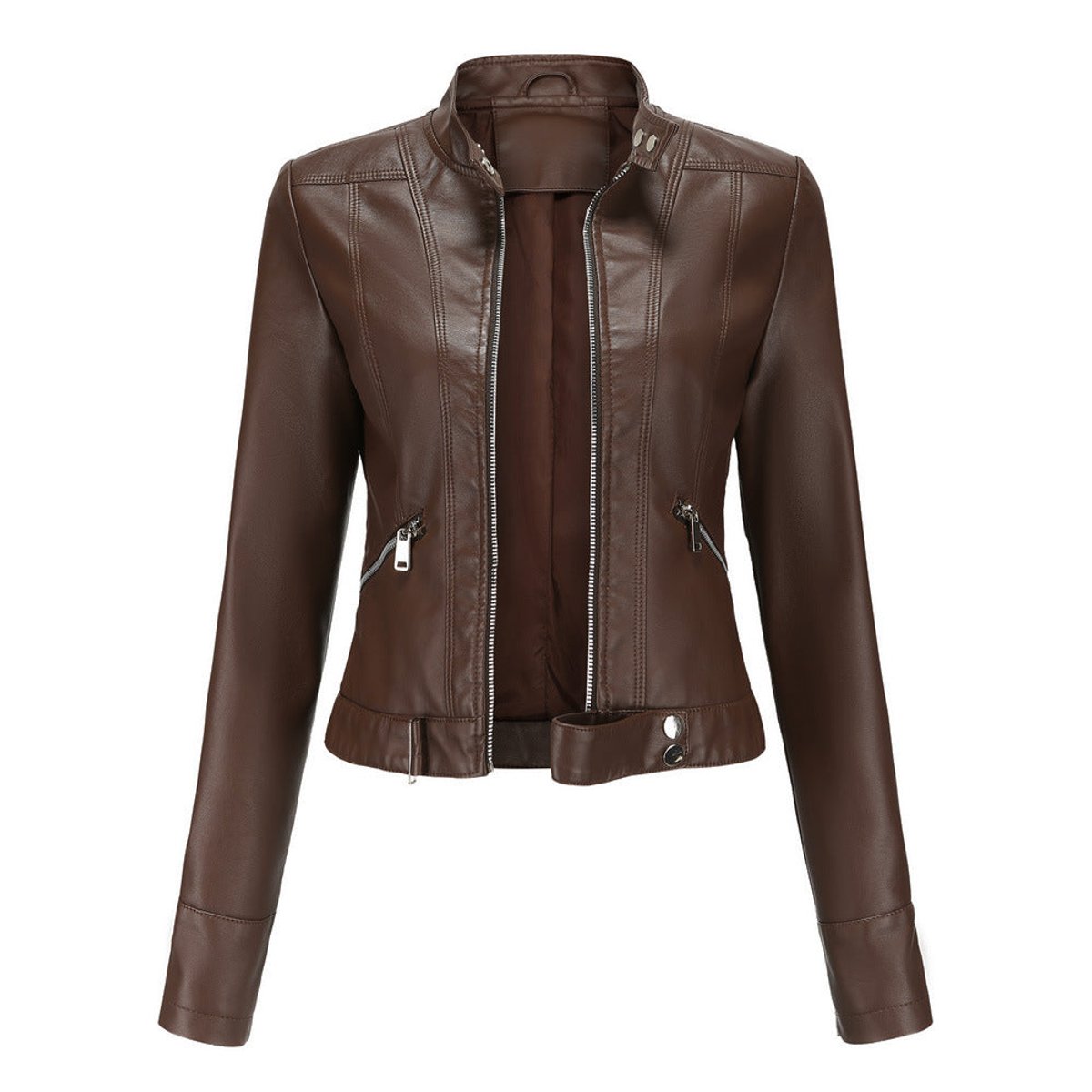 Hannah Cropped Faux Leather Biker Jacket