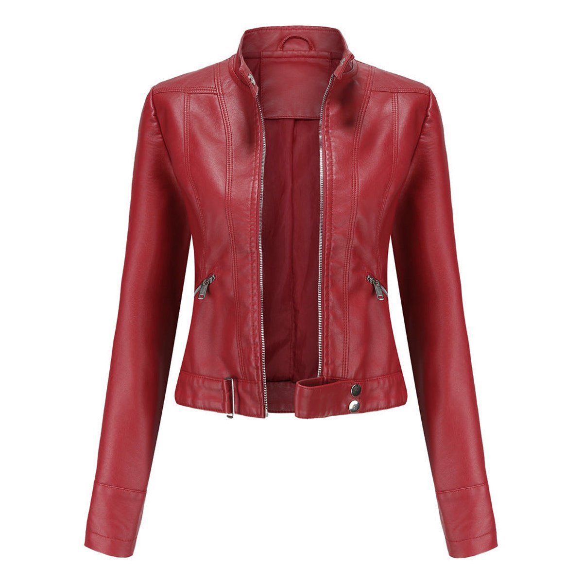 Hannah Cropped Faux Leather Biker Jacket
