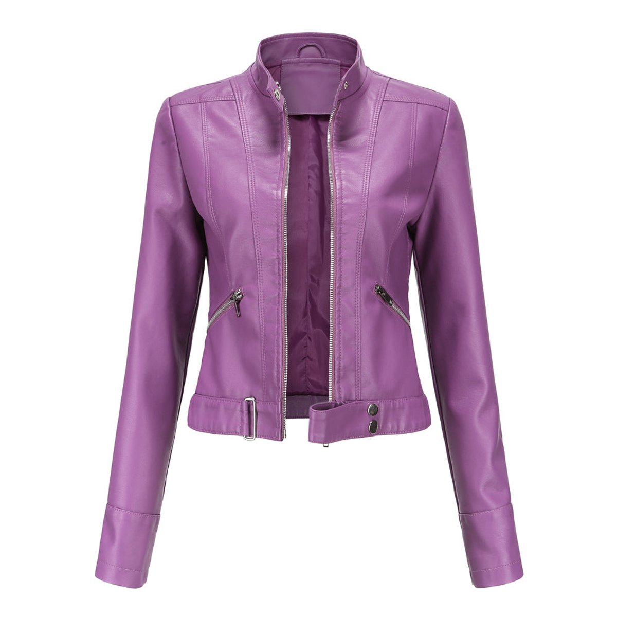 Hannah Cropped Faux Leather Biker Jacket