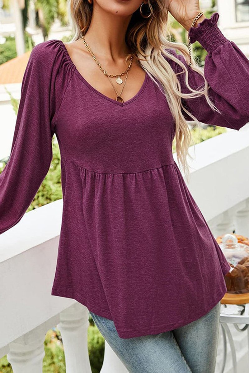 Mia Long-Sleeve Babydoll Tunic with V-Neck