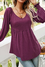 Mia Long-Sleeve Babydoll Tunic with V-Neck