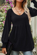 Mia Long-Sleeve Babydoll Tunic with V-Neck