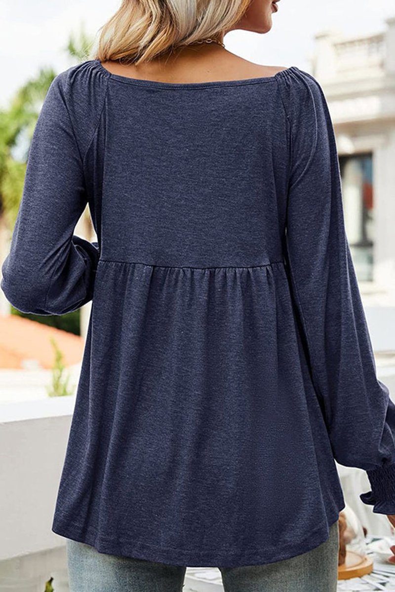 Mia Long-Sleeve Babydoll Tunic with V-Neck