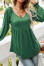 Mia Long-Sleeve Babydoll Tunic with V-Neck