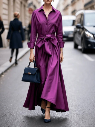 Annika Long Sleeve Tie Belt Maxi Shirt Dress
