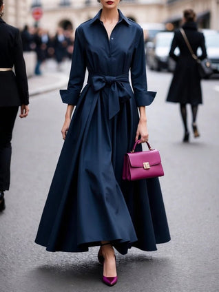 Annika Long Sleeve Tie Belt Maxi Shirt Dress