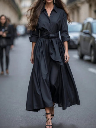 Annika Long Sleeve Tie Belt Maxi Shirt Dress